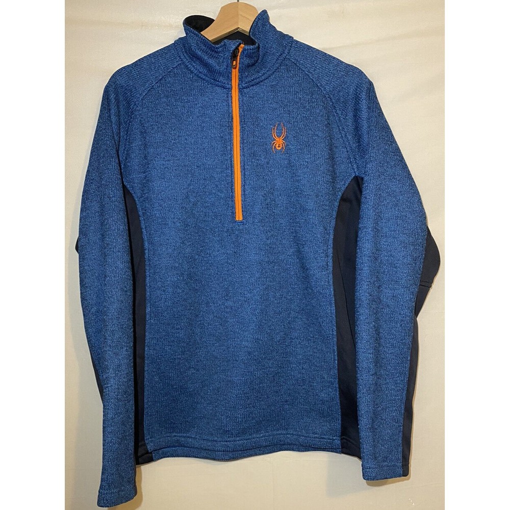 Spyder 1/4 Half Zip Sweater Men Size Medium Blue Orange 100% Polyester